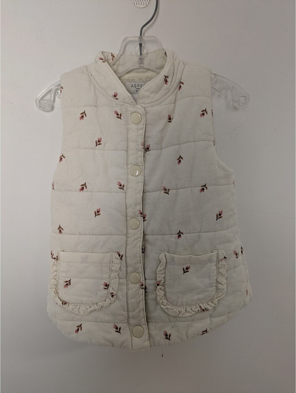 Aspen Kids Floral Quilted Corduroy Vest – Size 3T Toddler Cream Puffer